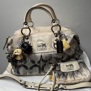 Coach Silver Multi Op Art Sabrina Satchel Convertible Handbag 13585 + Wristlet